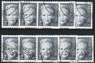 FRIMÆRKER DANMARK | 2005 - AFA 1450 - Dronning Margrethe - 8,00 Kr. mørkgrå x 10 stk. - Pænt hjørnestemplet